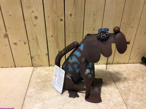 Solar Garden Statue - Dog with Blue Welcome Solar Light - 14in&nbsp&nbspCustomer Returns See Pictures