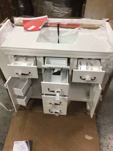 Bellington 42 in. W Bath Vanity in White with Engineered Stone Vanity Top in White with White Basin by Home Decorators Collection  Customer Returns See Pictures