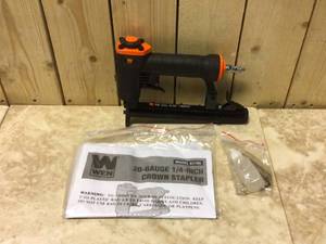 lot 5 image: WEN 38 in. 20-Gauge T50 Crown Air-Powered Pneumatic Stapler for Upholstery and Woodworking &nbspCustomer Returns See Pictures