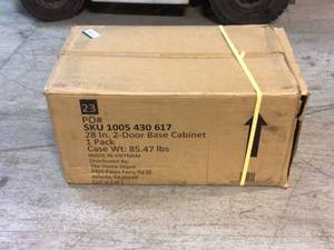 lot 85 image: Husky Ready-to-Assemble 23-Gauge Steel 2-Door Garage Base Cabinet in Red (28 in. W x 32 in. H x 18 in. D) &nbspCustomer Returns See Pictures