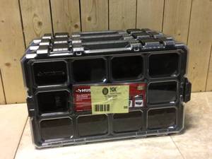 lot 98 image: Husky 10-Compartment Interlocking Small Parts Organizer in Black &nbspCustomer Returns See Pictures