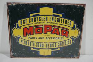 lot 72 image: NEW Vintage Look Mopar Parts and Accessories Metal Sign