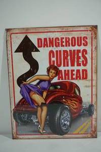 lot 71 image: NEW Novelty Dangerous Curves Ahead Metal Sign