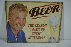 lot 70 image: NEW Novelty Beer Wake Up Metal Sign