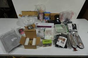 lot 216 image: Assorted Kitchen Items - Flatware, Cabinet Lights, Measuring