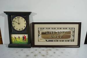 lot 248 image: Golf Themed Clock and Framed Piece