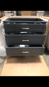 Home Decorators Collection Woodfall 35.20 in. W x 21.60 in. D Vanity Cabinet Only in Dark Charcoal good condition review all pictures