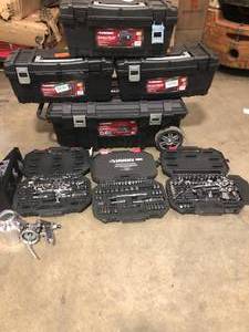 Mix lot of Husky storage boxes, and 3 mechanic sets (may be missing pieces) review all pictures