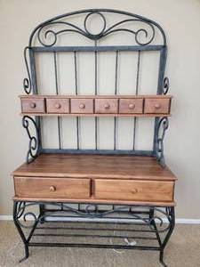 lot 30 image: Swirling Iron Frame Open Farmhouse Cabinet