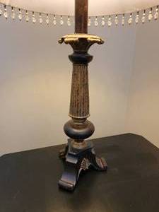 lot 106 image: Tri Foot Ribbed Column Table Lamp with Lace Shade