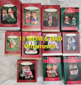 lot 254 image: Vintage Hallmark MOM & DAD Christmas Ornaments NOS