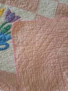 lot 151 image: Antique Peach and Blue Feedsack Flower Basket Quilt