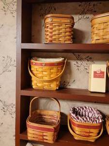 lot 185C image: Longaberger Valentine Basket Collection with Display Shelf  lot of 10
