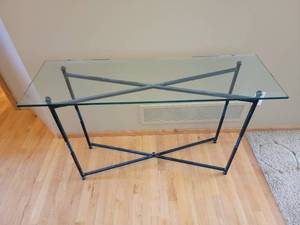 lot 21 image: Iron Base with Glass Top Library Table