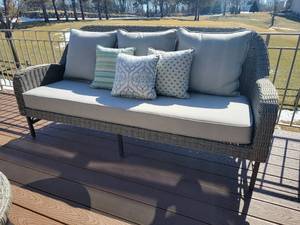 lot 7A image: Amazing Wicker Outdoor All Weather Couch & Coffee Table Set