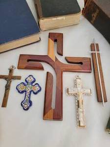 lot 60 image: Religious Crucifix Collection and Bibles