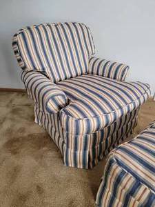 lot 36 image: Striped Cover Chair and Ottoman by Vanguard