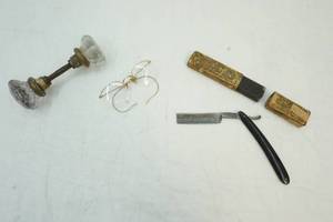 antique razor and eye glasses