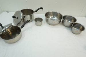 mixing bowls and cooking pans