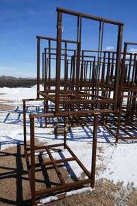 lot 11 image: 2 Stacking Storage Frames - each one measures 43-12 wide, 30-12 deep, 40 tall - good framework to keep stuff off the ground, use them separate or stack them