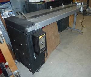 lot 13 image: Conveyor - 18 wide table, 4 belt, 74 long, 32 tall with Bodine speed control