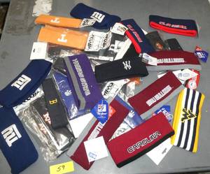 lot 59 image: 20 athletic headbands with various teams and 13 winter headbands