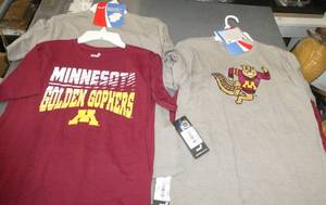 lot 86 image: 2 MN Gophers tshirts one grey one maroon - Boys size Large 1416