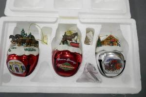lot 103 image: Vintage Budweiser Sleigh Bell Ornaments Set #1 - New
