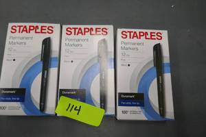 lot 114 image: 36 Permanent Markers new in box, fine tip, tested a couple and were fine