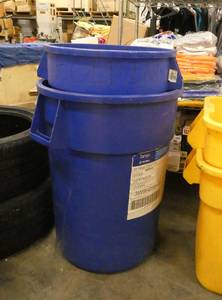 lot 156 image: 2 blue garbage cans - 44 and 30 gallon