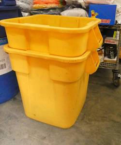 lot 161 image: 2 yellow Rubbermaid storage cansbaskets