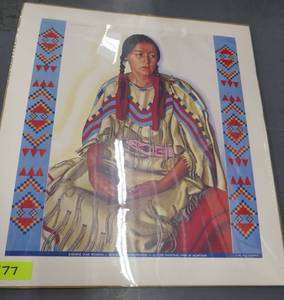 lot 177 image: New unopened poster of the Blackfeet Indian Princess for Great Northern RR, 1953 - 19 wide x 21 tall