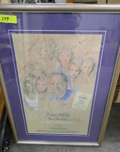 lot 179 image: Framed poster for Alan Alda and Jakes Women with signatures of the actors - Cant tell if they are actual or if they are printed on, I am going to guess printed
