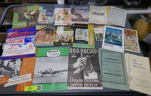 lot 185 image: Vintage advertising items, recipe books, Eddie Bauer catalog, Marineland book, even dog racing and old golfing