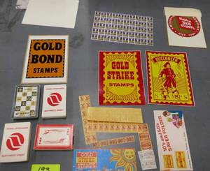 lot 193 image: Airline playing cards, Gold Bond and other trading stamps, Mercury ad, Erector ad, Tournament of Roses program