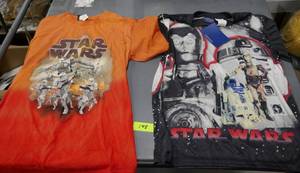 lot 198 image: 2 New Star Wars tshirts Boys size Large 10-12 (orange) and 14-16