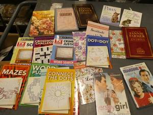 lot 216 image: Group of crossword puzzle books, and inspirational books, and a couple of movies