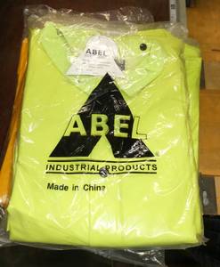 lot 242 image: New Mens size Medium Rain Suit - Jacket, Bibs, hood Hi-Vis Lime Green with Reflective stripes - these are heavyweight about 3 lbs, MSRP $30