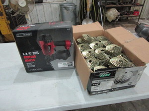 lot 98 image: Roofing Nailer & Box of Nails