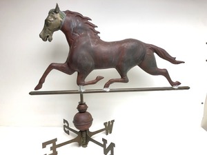 lot 15 image: Old Vintage Large Full Body Running Horse Copper Directional Weathervane 