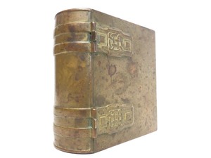 lot 21 image: Antique Arts & Crafts Period Bronze & Marble Book-Form Box