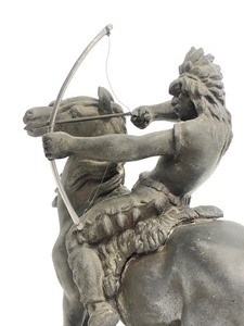 lot 34 image: Antique Spelter Native American Warrior on Horseback Sculpture