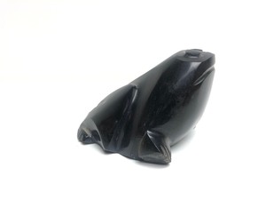 lot 70 image: Black Gold Sheen Obsidian Carved Stone Frog