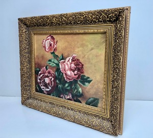 lot 81 image: Ornately Framed Antique Oil on Board Still Life Painting wFlowers
