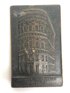 lot 84 image: 1930s Bronze Paperweight - Samuel Appleton Building - Boston
