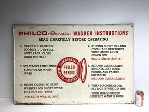 lot 122 image: LARGE Vintage Embossed tin PHILCO-Bendix Washer Laundromat Sign