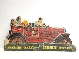 lot 152 image: Orig 1920s Era Die-Cut Cardboard Advertising Store Display Sign for Kraft Dairy-Fresh Caramels 