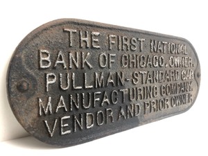 lot 157 image: Large Antique Cast Iron Railroad Pullman Train Car Placard 