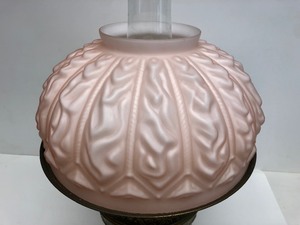lot 98 image: Large Antique The JUNO Lamp Oil Lamp wBeautiful Pink Glass Shade