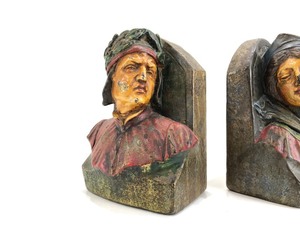 lot 117 image: Antique 1920s era Bookend Set - Dante & Beatrice